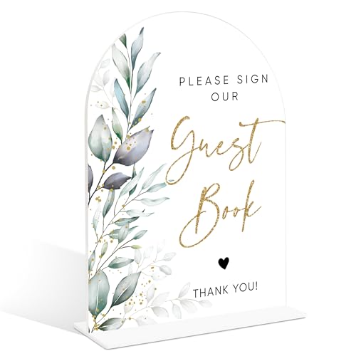 Acrylic Wedding Signs, Greenery Theme Please Sign Our Guestbook, Wedding Reception Signage, Bridal Shower Table Decor with Stand, Engagement, Anniversary, Newlywed Events and Parties Supplies, 19 - color: Please Sign Our Guestbook Sign, 19