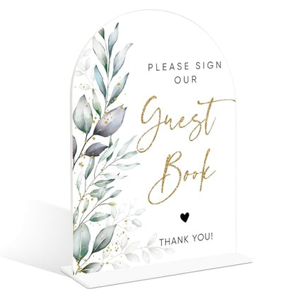 Acrylic Wedding Signs, Greenery Theme Please Sign Our Guestbook, Wedding Reception Signage, Bridal Shower Table Decor with Stand, Engagement, Anniversary, Newlywed Events and Parties Supplies, 19 - color: Please Sign Our Guestbook Sign, 19