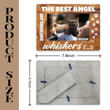 Pet Wood Picture Frame, Pet Memorial Gifts, The Best Angels Have Wings and Whiskers Picture Photo Frames, Dog Cat Bereavement Remembrance Gifts, Farmhouse Home Office Table Decor, 4 x 6 Inch
