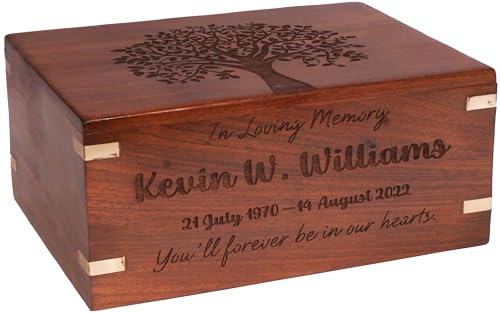 Personalized Rosewood Urns For Human Or Pet Ashes, Tree Of Life Wooden Engraved Cremation Urn For Adult, Wood Funeral Urn Keepsake Box Memorial Urn Or Casket, Custom Burial Urn Brown