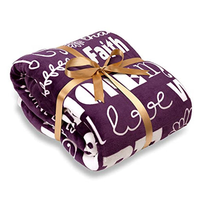 Chanasya Premium Hope & Faith Gift Throw Blanket - Cozy, Warm & Fluffy Sherpa - Sends Positive Energy, Inspirational Uplifting, Comfort for Best Friend, Women, Men & Partner (65x50 inches) Aubergine