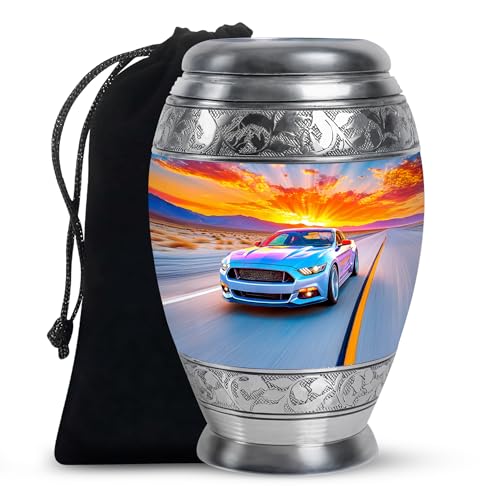 Car Urn for Mother and Father, Blue Cloud Urns for Ashes Adult Male, 10 Inch Large Decorative Cremation Urns for Human Ashes Women and Men, Sunset Funeral Urn for Mom and Female - color: Car-5, size: 10-inch