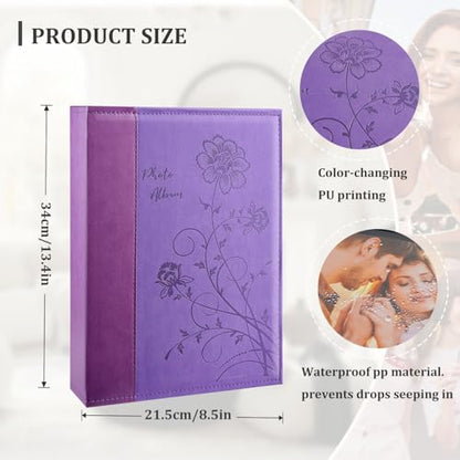 Artmag Photo Album 4x6 300 Photos, Extra Large Capacity Leather Cover Wedding Family Photo Albums Holds 300 Horizontal 4x6 Photos(Purple) - color: Purple, size: 300 Pockets