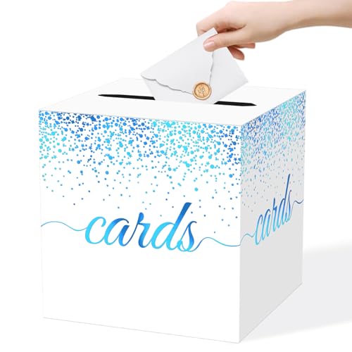 WNINK White and Blue Cards Box for Birthday, Wedding, Bridal or Baby Shower, Graduation, Anniversaries, Engagement Party Decorations Supplies Money and Cards Receiving Box - color: White Blue Box