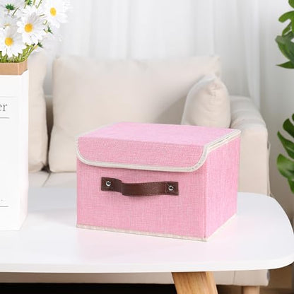 ANMINY Fabric Storage Box Bins with Lids, Pink, 10"x8"x7" - color: Pink, size: Small (Pack of 1)