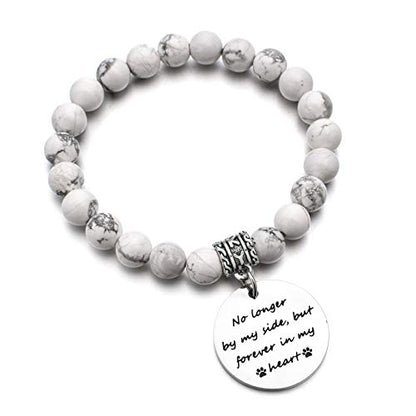 DYJELWD Pet Memorial Jewelry Natural Beads Stretch Bracelet Loss of Dog Cat Paw Print Charm Bracelet for Women