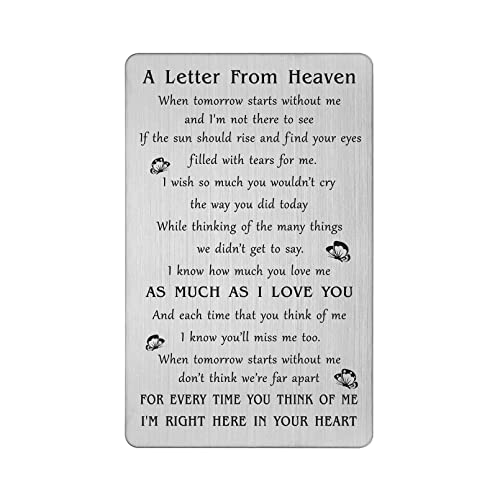 TANWIH A Letter from Heaven Sympathy Card, Sympathy Gifts for Loss of Loved One, In Memory Wallet Card from Heaven