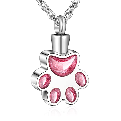 abooxiu Paw Print Urn Necklace for Ashes Cremation Necklace for Pet Ashes Stainless Steel Ash Necklace Memorial Ash Holder - color: Pink