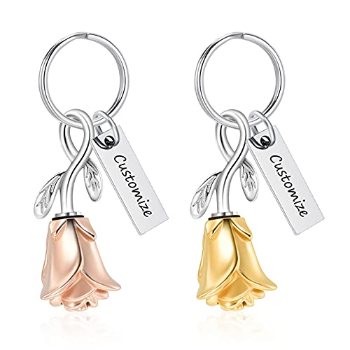 constantlife Rose Flower Urn Keychain Cremation Jewelry for Ashes, Stainless Steel Memorial Pendant Gift Funeral Keepsake - color: Customize