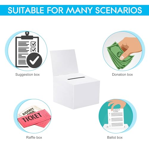 12 Pcs Modern White Raffle Boxes, 6.5 x 4.5 x 4.5 Inch, Cardboard, Collapsible, For Charity - color: White, size: 12 PCS
