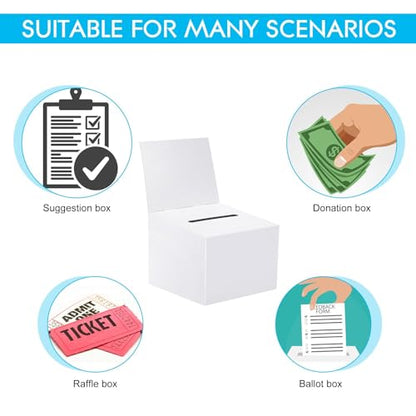 12 Pcs Modern White Raffle Boxes, 6.5 x 4.5 x 4.5 Inch, Cardboard, Collapsible, For Charity - color: White, size: 12 PCS