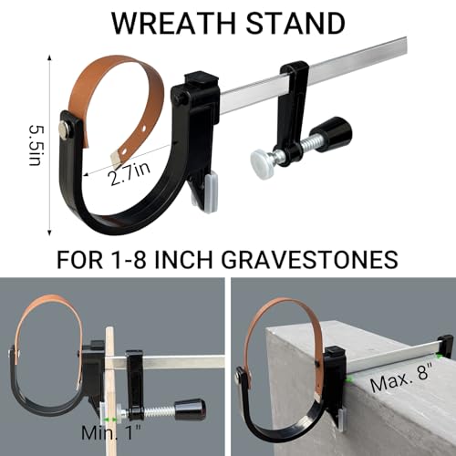 Christmas Grave Wreath Holder,Headstones Hanger,Adjustable 3-8" - 2 Pack - color: Black, size: 3 to 8 inches