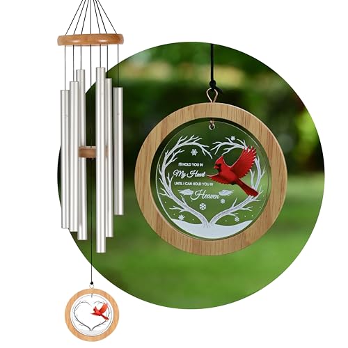Wind Chimes for Outside, Wind Chimes Outdoor Clearance, Deep Tone Outdoors, Cardinal Wind Chime, Memorial, Sympathy Gift, Patio, Porch, Home Décor, Modern, Acrylic Art, Silver (34" Cardinal) - size: 34" Cardinal