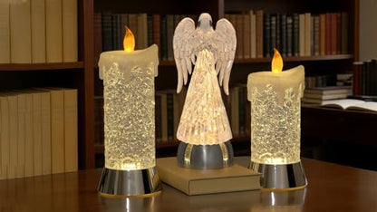 9.5" Lighted Acrylic Angel Praying Figurines Swirling Glitter Globe - size: 9.5" Angel Praying Figurine