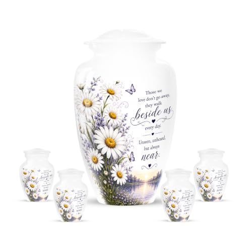 Purple Butterfly Urns for Human Ashes - White Daisy Urn for Ashes for Women | White Memorial Urns for Human Ashes, It is Holds Upto 200 Cubics and 2/3 Tablespoon of Ashes, Set of 10" and 3" Pack of 4 - color: #13 Flower Urn, size: Combo Pack of 5