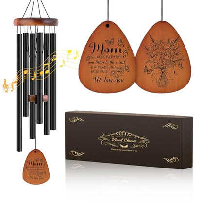 Memorial Sympathy Gifts for Loss of Mother, Sympathy Gift, Bereavement Gifts for Loss of Mother, Windchimes in Memory of Mom Gold-MOM& Flower - size: Teardrop-Mom Envelope