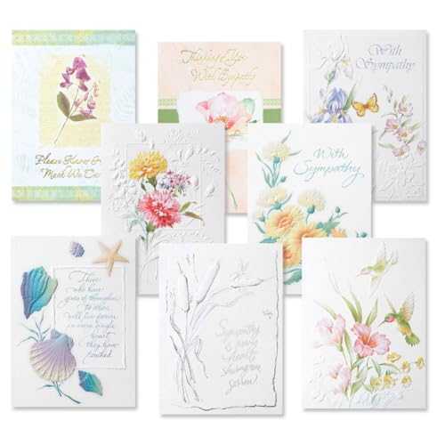 Current Deluxe Foil Sympathy Cards with Envelopes- Set of 16 Bulk Assortment II (8 Designs), Large 5" x 7" Condolences Cards, Sentiments Inside, White Envelopes - style: Foil