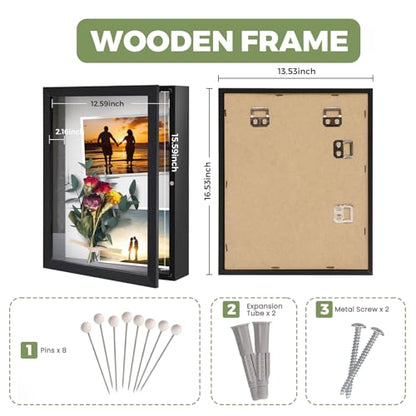 Muzilife 13x16 Shadow Box Wood Picture Frame, 2.16 Deep, Real Glass, Black - color: Black, size: 13x16