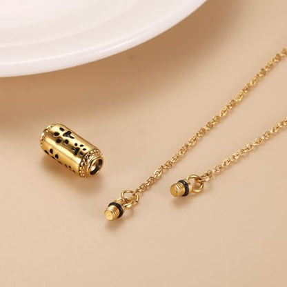 Pet Cremation Jewelry Stainless Steel Paw Print Tube Urn Necklace For Cat Dog Ashes Necklace For Women Keepsake With Filling Kits - color: Gold Necklace
