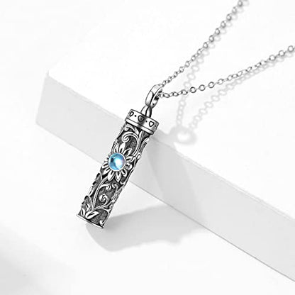 Sterling Silver Flower Tree Life Cremation Urn Necklace for Women - color: Cylin *Sunfl. 1 (Mo/St)