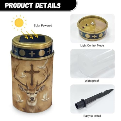 Poceacles Solar Outdoor Lights Solar Grave Lights Solar Cemetery Candles LED Automatic Flameless Candles Cemetery Outdoor Solar Lights for Loss of Dad, Deer Cross Dove of Peace Retro - color: Deer Cross Dove of Peace Retro