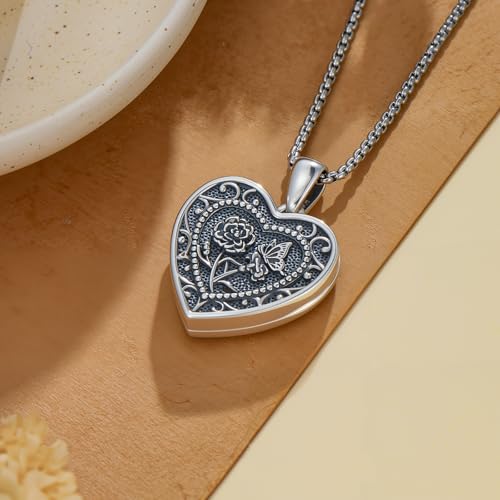 PELOVNY Birth Flower Locket Necklace for Women 925 Sterling Silver Flower Butterfly Heart Photo Locket Pendant Birthday Christmas Jewelry Gifts for Mom Daughter Wife Sister - color: 01-Carnation