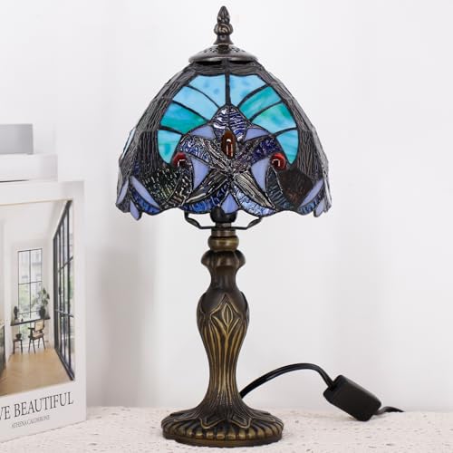 Small Tiffany Stained Glass Table Lamp,Green | Mini Desk Accent Light, Bedroom Bedside Reading, Antique Style Decor, 8X15 Inches - color: Green