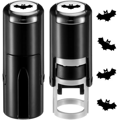 Supervitae 2 Pack Halloween Black Bat Print Stamps Ink Stamper | Mini Self Inking Stamps for Classroom Party Educational Learning Activities Craft Supplies - color: Black, style: Bat