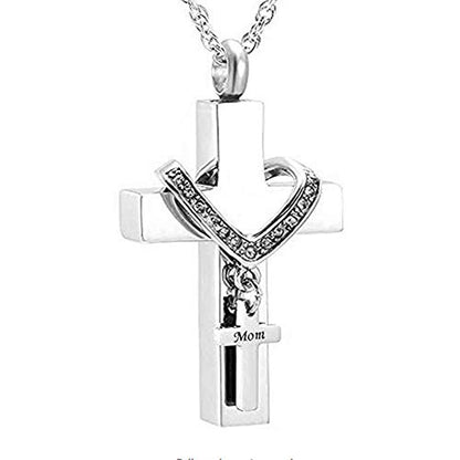 Cross Urn Necklaces for Ashes Cremation Crucifix Keepsake Memorial Pendant Necklace - style: Mom
