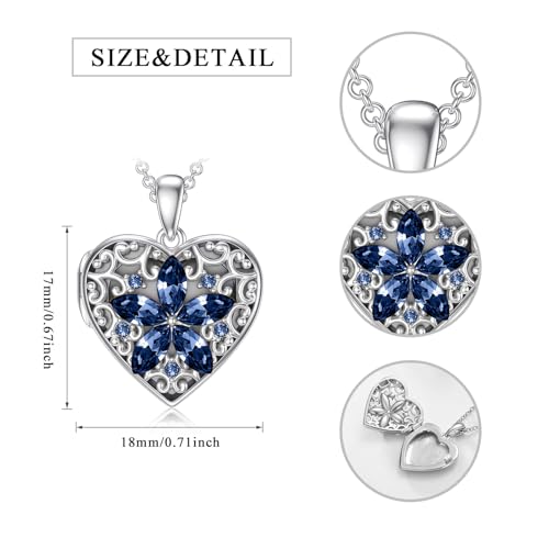 Dorunmo Personalized Locket Necklace 925 Sterling Silver that Holds Pictures Butterfly Birthstone Photo Heart Locket Custom Jewelry Congratulations New Beginnings New Job Gifts for Women - color: Sapphire Flower, style: Only Locket