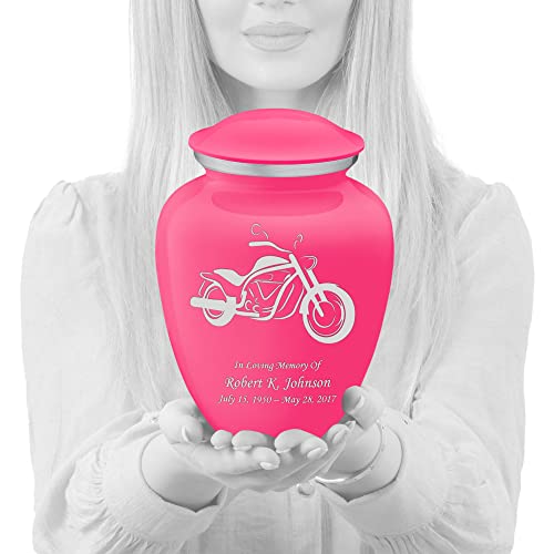 Adult Personalized Motorcycle Cremation Urns for Human Ashes I Large Bright Pink Funeral Urn for Men and Women I 200 lbs - color: Bright Pink