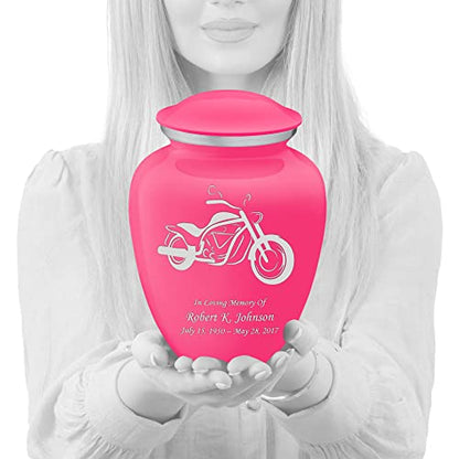Adult Personalized Motorcycle Cremation Urns for Human Ashes I Large Bright Pink Funeral Urn for Men and Women I 200 lbs - color: Bright Pink