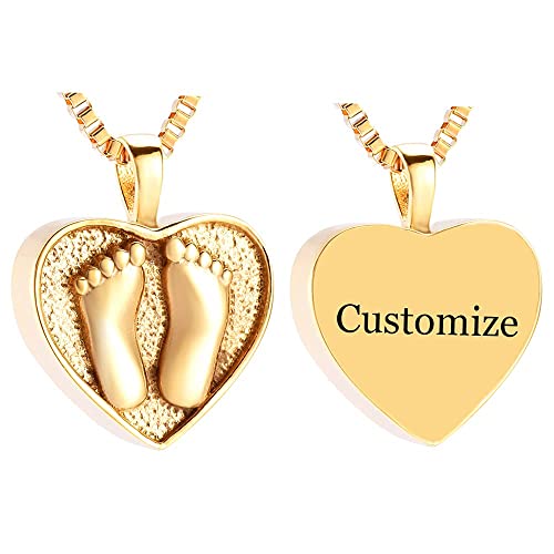 XSMZB Always In My Heart Baby Feet Ashes Keepsake Urn Pendant Necklace Cremation Urns Memorial Jewelry - color: Cusomize-3D