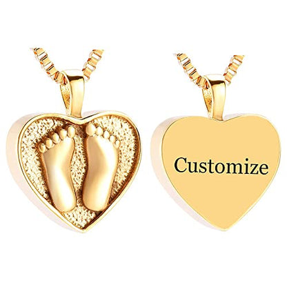 XSMZB Always In My Heart Baby Feet Ashes Keepsake Urn Pendant Necklace Cremation Urns Memorial Jewelry - color: Cusomize-3D