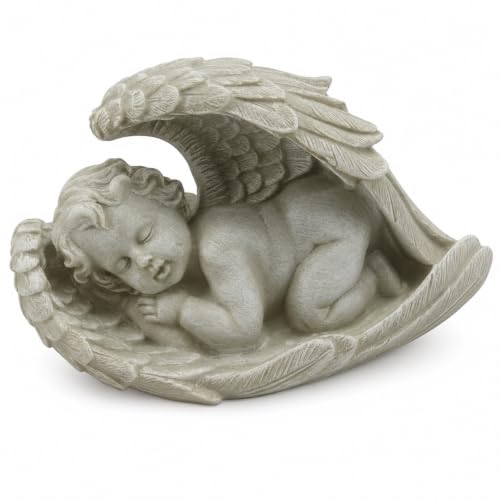 Comfy Hour 9 Inch Baby Angel Statue, Sleeping Cherub Wing Decor | Garden Angel Statues For Outside, Cherub Figurines, Gray Resin, Memorial Garden, Indoor Outdoor Tabletop