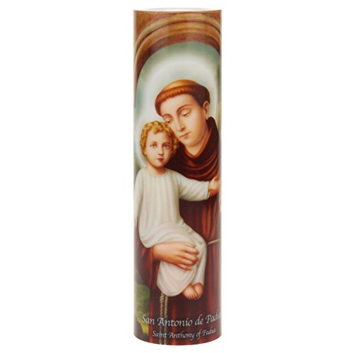 Saints Collection St. Anthony Flickering LED Prayer Candle - English & Spanish Prayers, Unique Religious Decoration for Altar, Mantle or Home - style: St Anthony