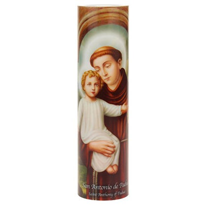 Saints Collection St. Anthony Flickering LED Prayer Candle - English & Spanish Prayers, Unique Religious Decoration for Altar, Mantle or Home - style: St Anthony