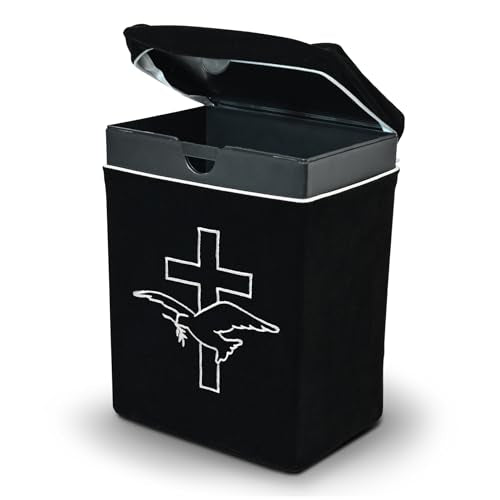 Velvet Urn Bag with TSA Approved Cremation Container | Holds Cremated Ashes of Human Adult | for Use in a Niche or Ground Burial | Fits The Crowne Burial Urn Vault (Black with Cross and Dove) - color: Black With Cross and Dove