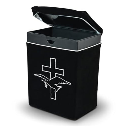 Velvet Urn Bag with TSA Approved Cremation Container | Holds Cremated Ashes of Human Adult | for Use in a Niche or Ground Burial | Fits The Crowne Burial Urn Vault (Black with Cross and Dove) - color: Black With Cross and Dove