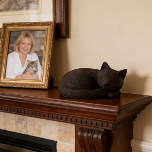Black Sleeping Cat Urn for Ashes Minimal Pet Memorial Keepsake - color: Matte Black