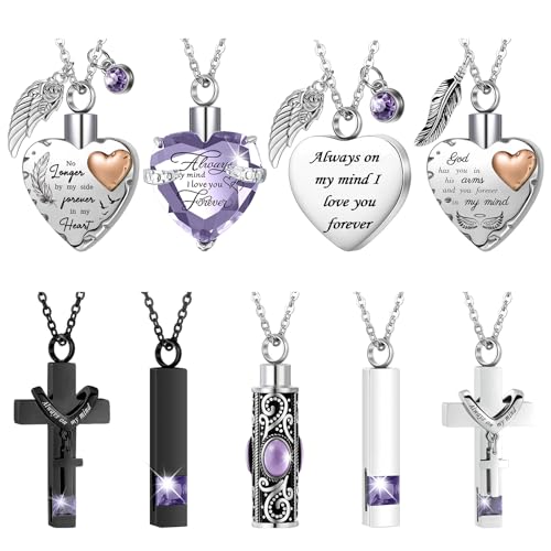 Henoyso 9 Pcs Cremation Urn Necklace for Ashes Heart Cross - color: Light Purple