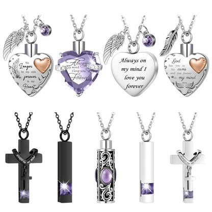 Henoyso 9 Pcs Cremation Urn Necklace for Ashes Heart Cross - color: Light Purple