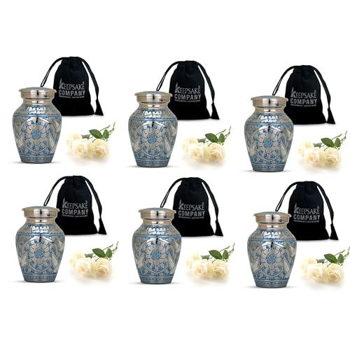 Blue Mini Urn/Small Urns/Keepsake urn/Cremation Keepsakes for Ashes/Ash Holders for Human Ashes (Set of 6) from Keepsake Company - color: Blue Silver