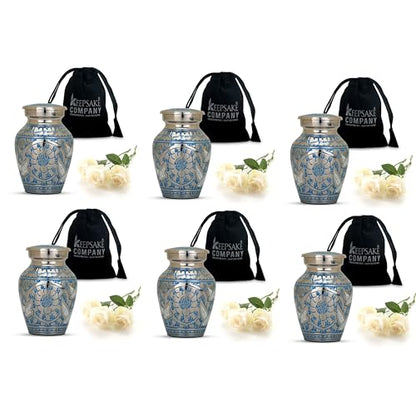 Blue Mini Urn/Small Urns/Keepsake urn/Cremation Keepsakes for Ashes/Ash Holders for Human Ashes (Set of 6) from Keepsake Company - color: Blue Silver