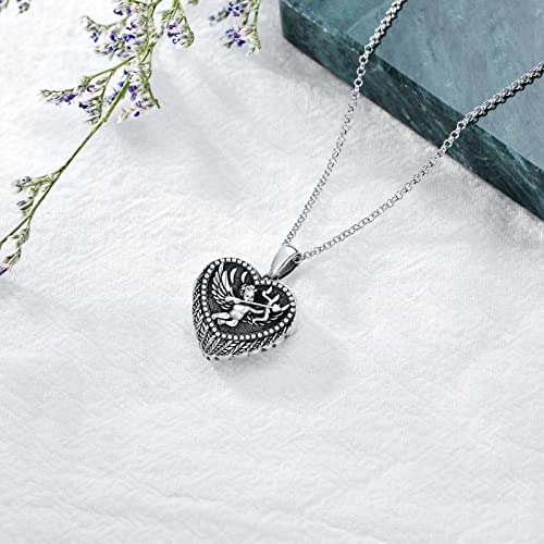 SOULMEET Angel Wing Heart Locket Necklace that Holds Picture Photo Locket Pendant You are My Angel Sterling Silver/Gold - style: D2-Angel cupid locket+photo