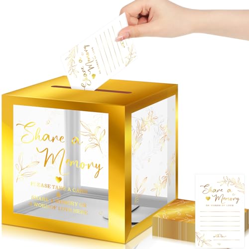 Pajean 50 Pcs Greenery Share a Memory Card for Celebration of Life Memory Cards Box with Transparent Windows Memory Box for Funeral Wedding Birthday Graduation Bridal Shower Guest Card Ideas (Gold) - color: Gold