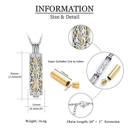 shajwo Cylinder Cremation Jewelry Tree of Life Urn Ashes Necklace for Women Men Vial Cremation Ash Pendant Loved One Memorial Jewelry - color: Gold
