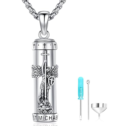 Aniu S925 Sterling Silver Urn Necklace Cremation Jewelry for Ashes - color: St Michael-B