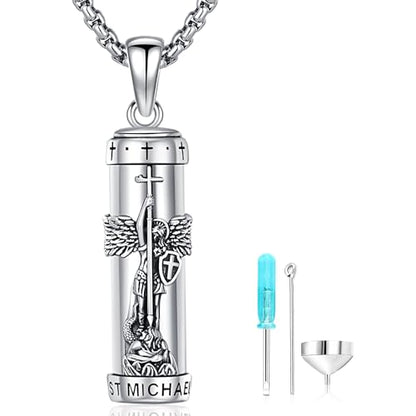 Aniu S925 Sterling Silver Urn Necklace Cremation Jewelry for Ashes - color: St Michael-B