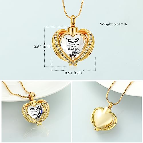 shajwo Angel Wing Heart Urn Ashes Necklace for Women Men | Cremation Jewelry,Birthstone Necklace of Loved One,Memorial Pendant for Human Pet - color: Customize